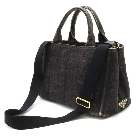 PRADA CANAPA Tote Bag Shoulder Denim NERO Black Boutique Purchased Item B2439G - Picture 2 of 8
